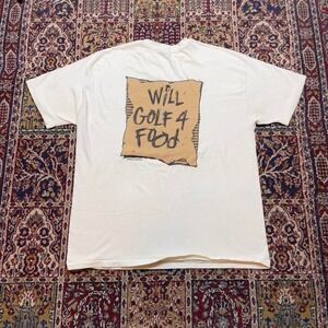VTG 90s Split Tee Will golf 4 for food sign funny tshirt XL USA white novelty‎